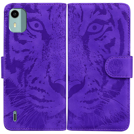 For Nokia C12 4G / C12 Pro / C12 Plus Tiger Imprinted PU Leather Case Anti-fall Phone Wallet Stand Shell