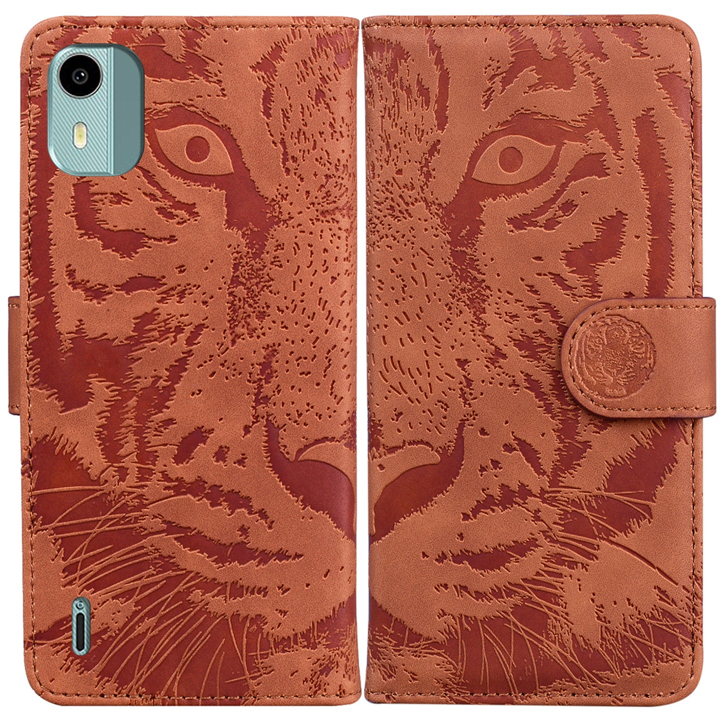For Nokia C12 4G / C12 Pro / C12 Plus Tiger Imprinted PU Leather Case Anti-fall Phone Wallet Stand Shell