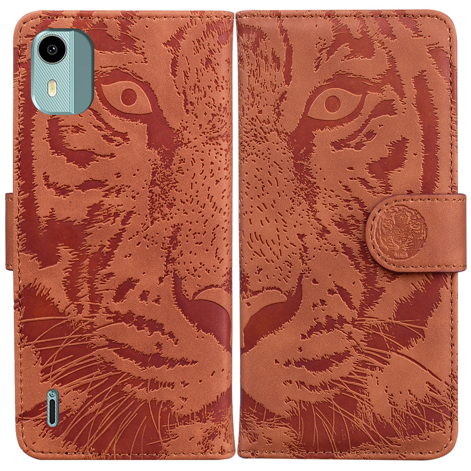 For Nokia C12 4G / C12 Pro / C12 Plus Tiger Imprinted PU Leather Case Anti-fall Phone Wallet Stand Shell