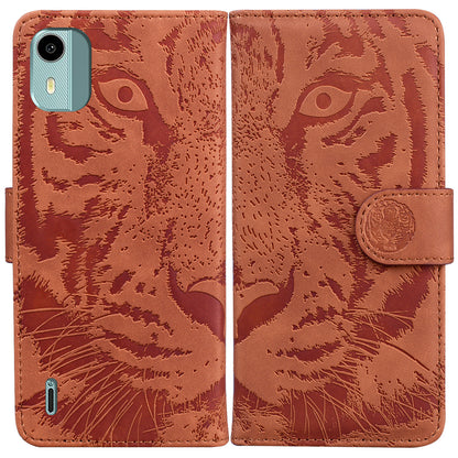 For Nokia C12 4G / C12 Pro / C12 Plus Tiger Imprinted PU Leather Case Anti-fall Phone Wallet Stand Shell