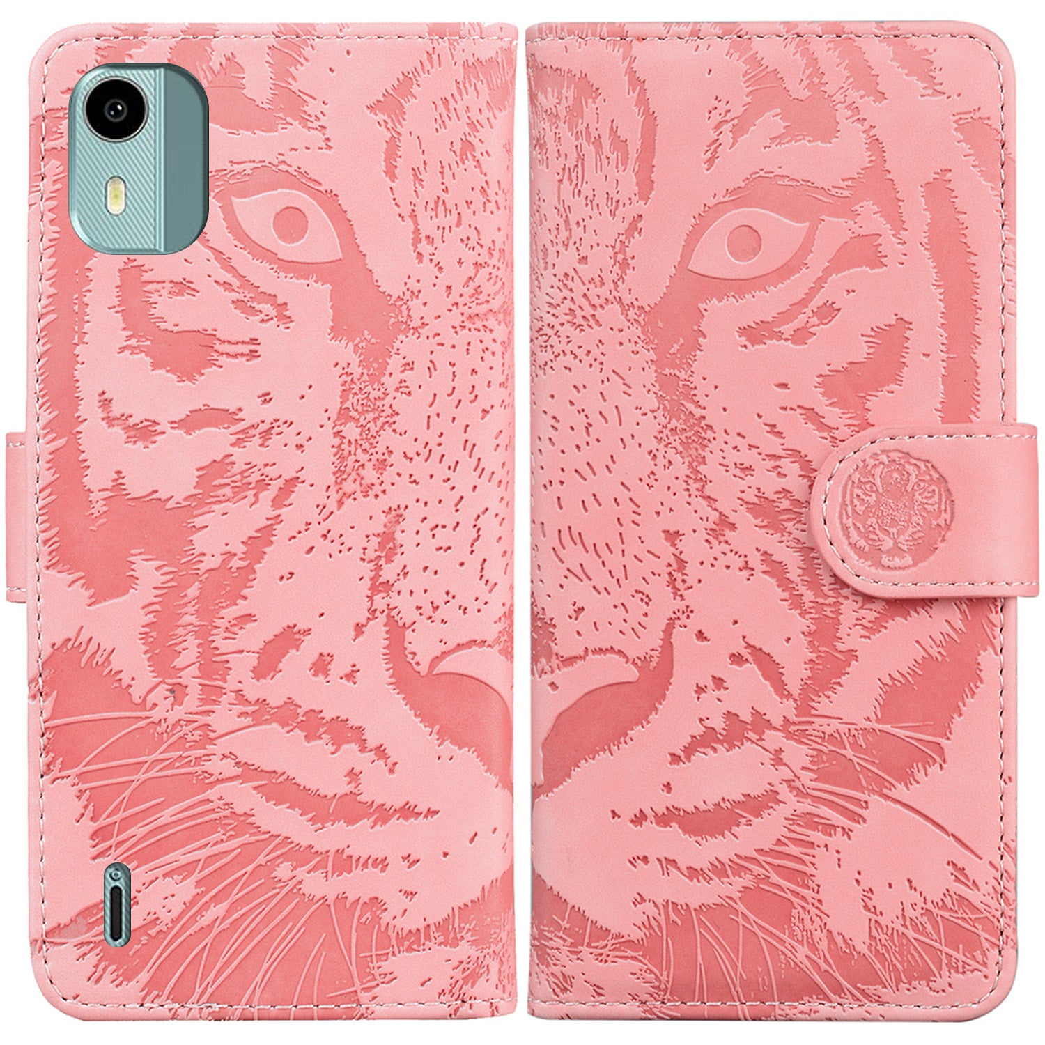 For Nokia C12 4G / C12 Pro / C12 Plus Tiger Imprinted PU Leather Case Anti-fall Phone Wallet Stand Shell