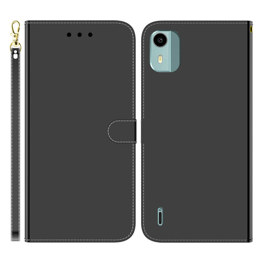 For Nokia C12 4G / C12 Pro / C12 Plus Mirror-Like Surface Leather Case Cell Phone Wallet Stand Cover