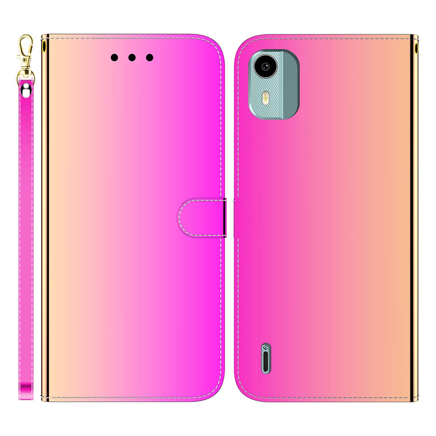 For Nokia C12 4G / C12 Pro / C12 Plus Mirror-Like Surface Leather Case Cell Phone Wallet Stand Cover