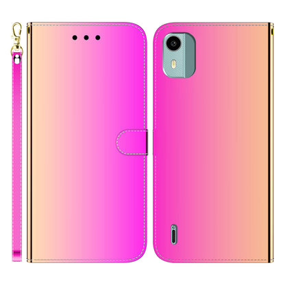 For Nokia C12 4G / C12 Pro / C12 Plus Mirror-Like Surface Leather Case Cell Phone Wallet Stand Cover