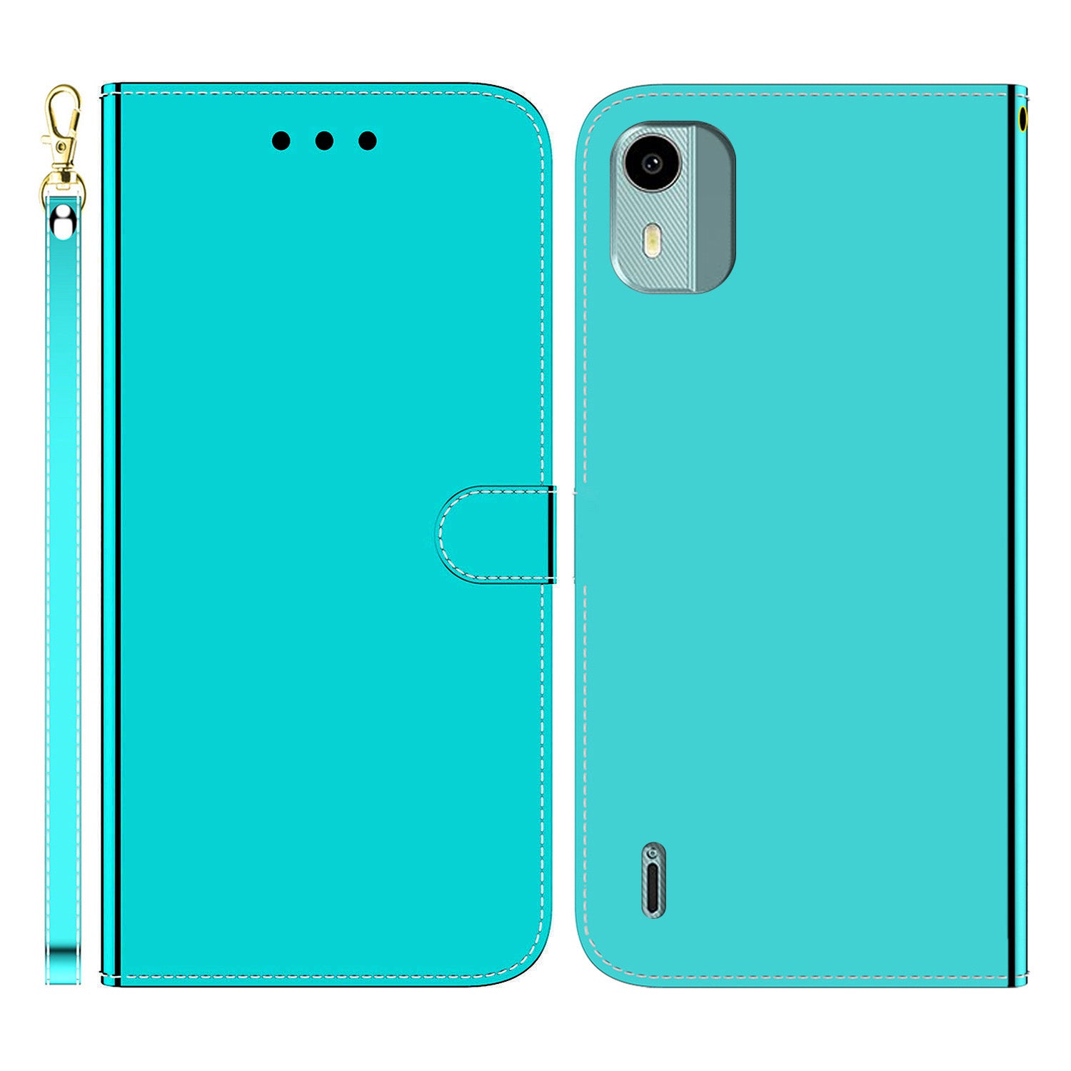 For Nokia C12 4G / C12 Pro / C12 Plus Mirror-Like Surface Leather Case Cell Phone Wallet Stand Cover