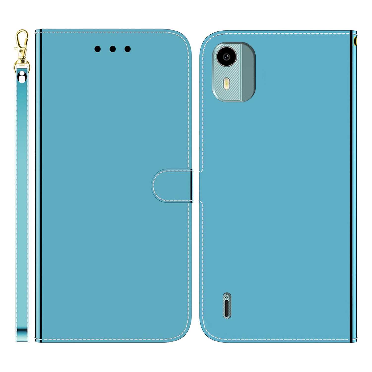 For Nokia C12 4G / C12 Pro / C12 Plus Mirror-Like Surface Leather Case Cell Phone Wallet Stand Cover