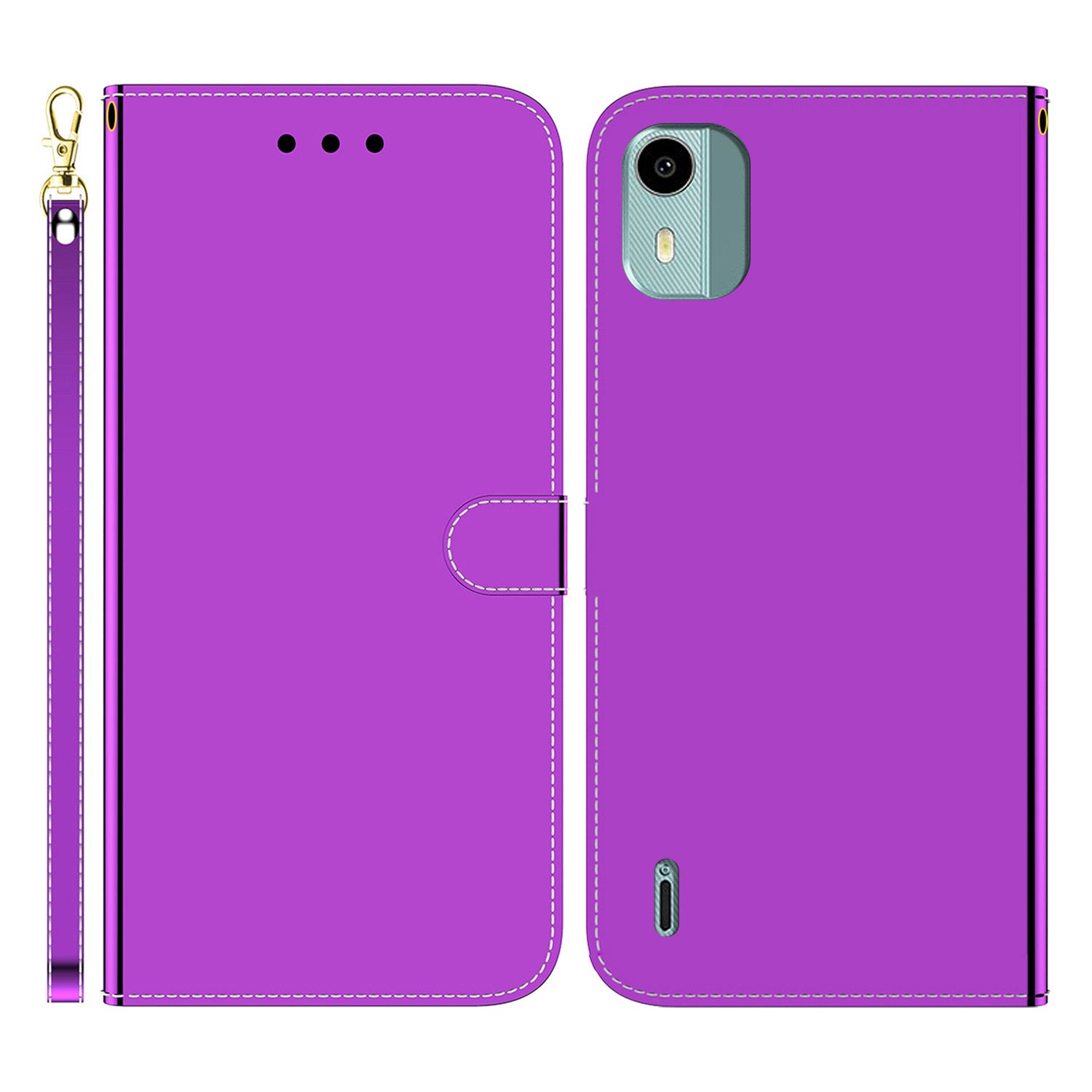 For Nokia C12 4G / C12 Pro / C12 Plus Mirror-Like Surface Leather Case Cell Phone Wallet Stand Cover