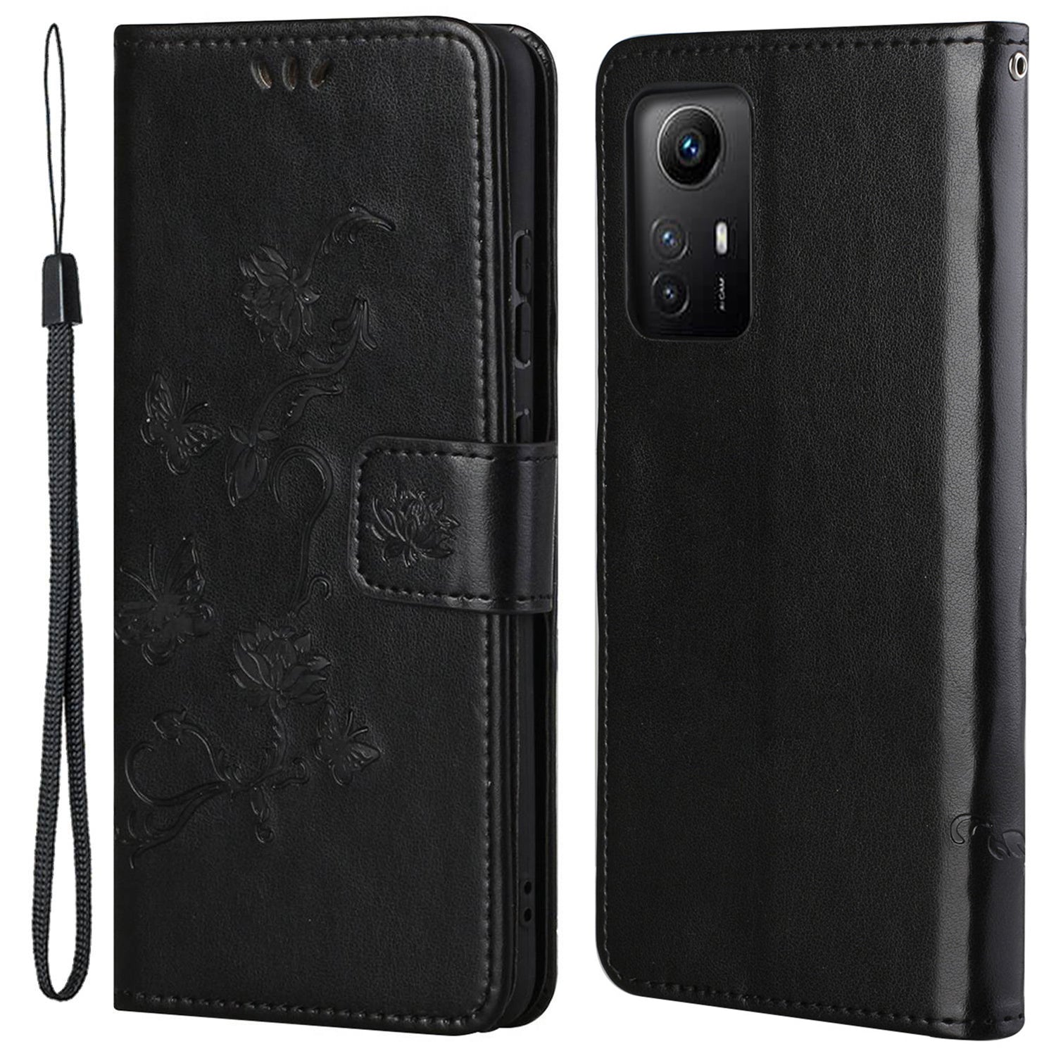 Leather Phone Case for Xiaomi Redmi Note 12S 4G Butterfly Flower Imprinted Flip Stand Wallet Cover