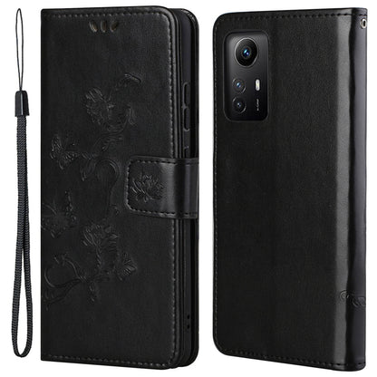 Leather Phone Case for Xiaomi Redmi Note 12S 4G Butterfly Flower Imprinted Flip Stand Wallet Cover