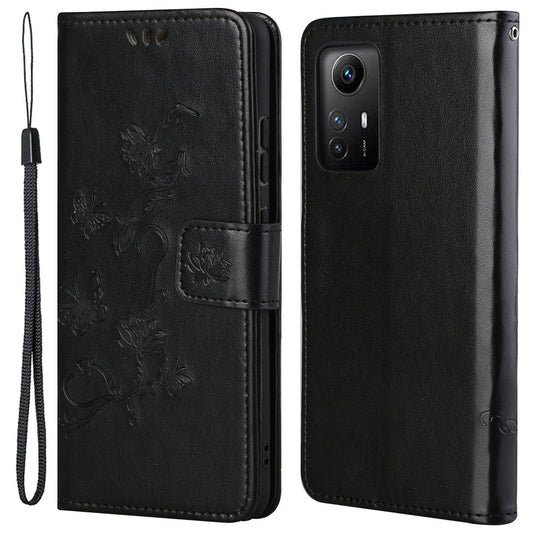 Leather Phone Case for Xiaomi Redmi Note 12S 4G Butterfly Flower Imprinted Flip Stand Wallet Cover