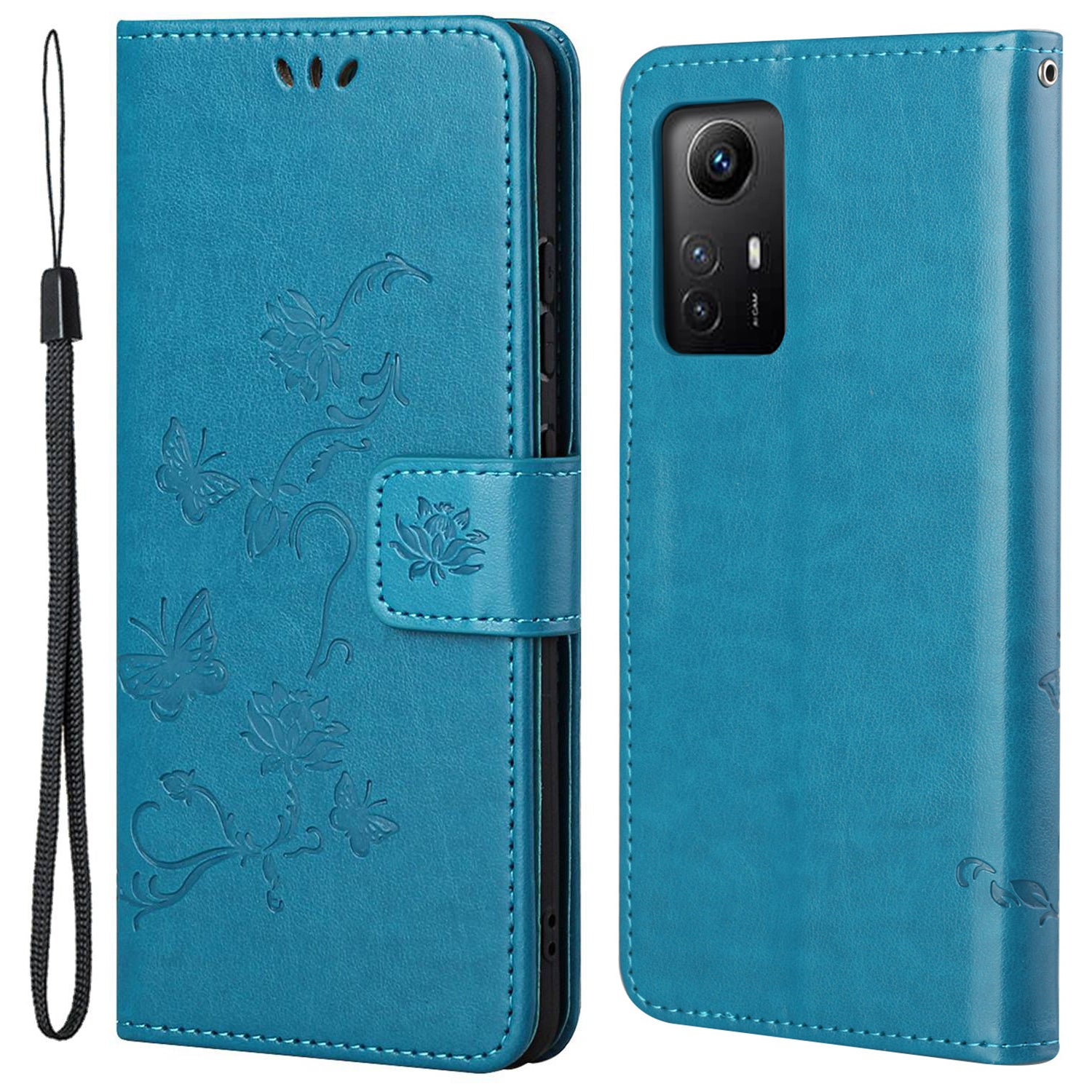 Leather Phone Case for Xiaomi Redmi Note 12S 4G Butterfly Flower Imprinted Flip Stand Wallet Cover