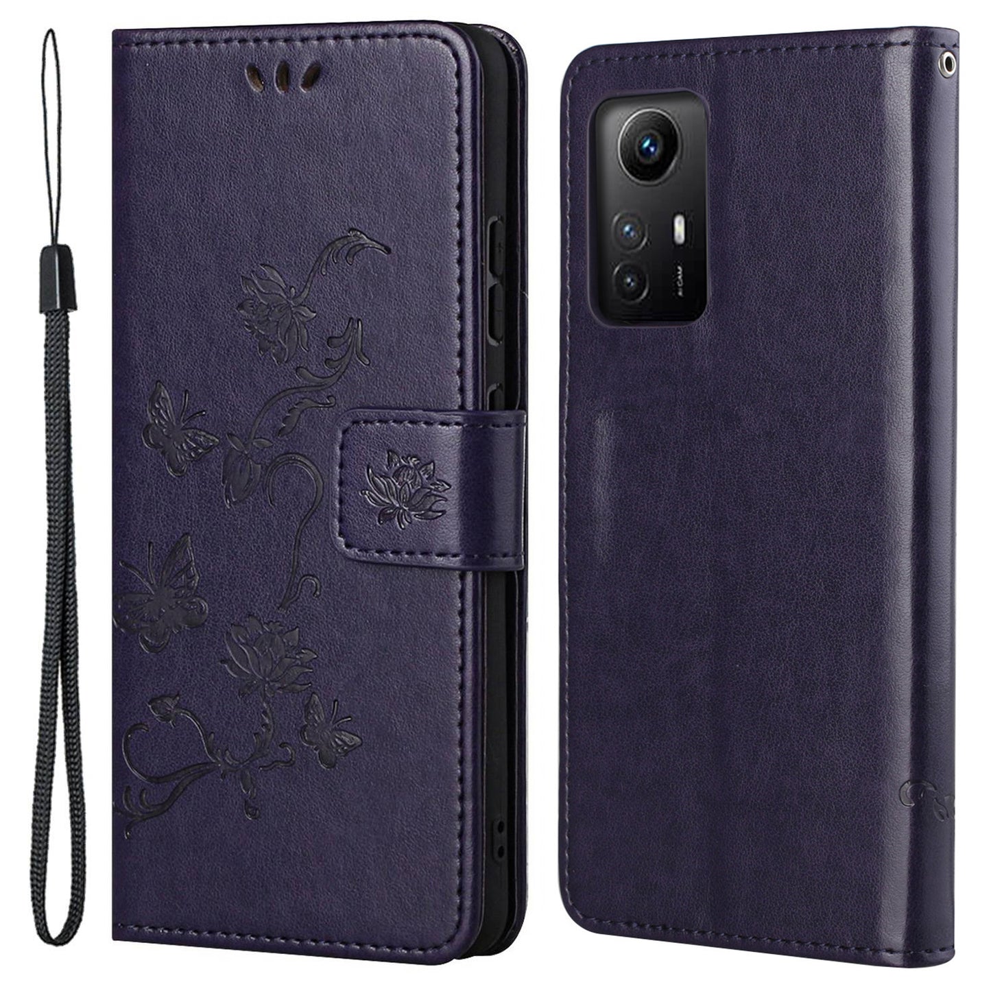 Leather Phone Case for Xiaomi Redmi Note 12S 4G Butterfly Flower Imprinted Flip Stand Wallet Cover