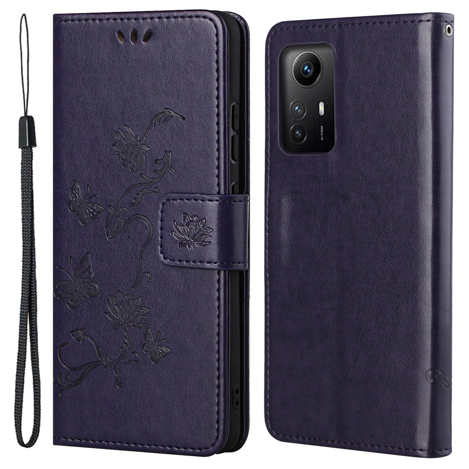 Leather Phone Case for Xiaomi Redmi Note 12S 4G Butterfly Flower Imprinted Flip Stand Wallet Cover