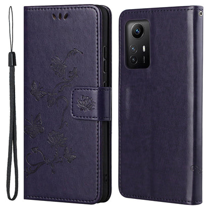 Leather Phone Case for Xiaomi Redmi Note 12S 4G Butterfly Flower Imprinted Flip Stand Wallet Cover