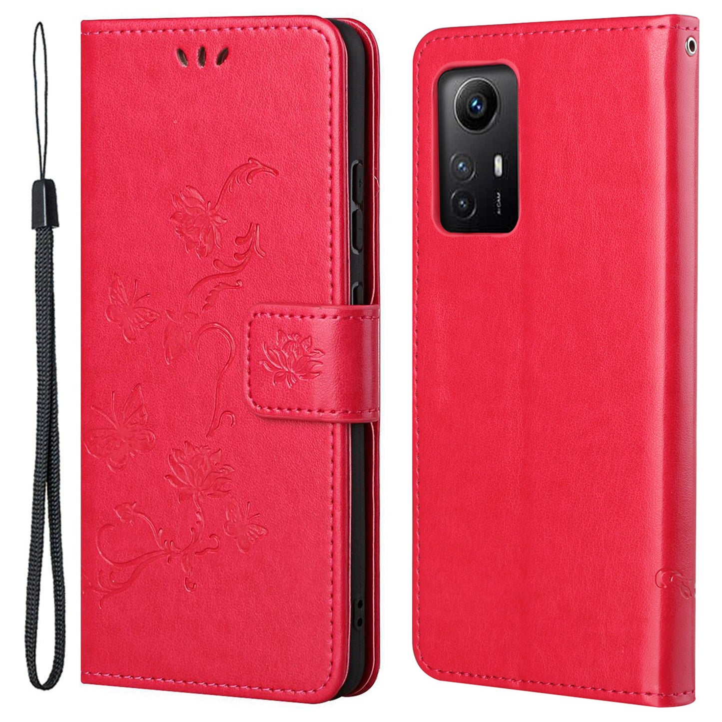 Leather Phone Case for Xiaomi Redmi Note 12S 4G Butterfly Flower Imprinted Flip Stand Wallet Cover