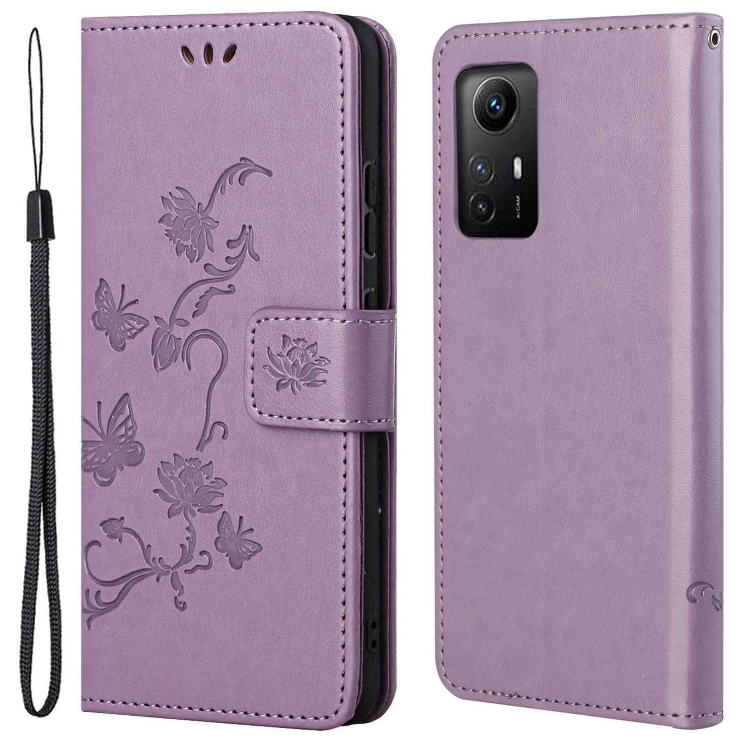 Leather Phone Case for Xiaomi Redmi Note 12S 4G Butterfly Flower Imprinted Flip Stand Wallet Cover