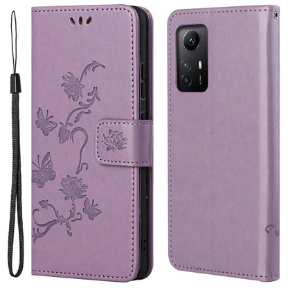 Leather Phone Case for Xiaomi Redmi Note 12S 4G Butterfly Flower Imprinted Flip Stand Wallet Cover