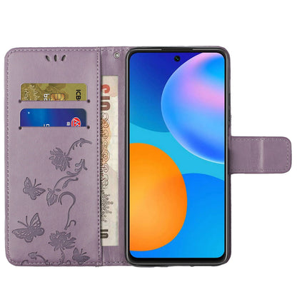 Leather Phone Case for Xiaomi Redmi Note 12S 4G Butterfly Flower Imprinted Flip Stand Wallet Cover