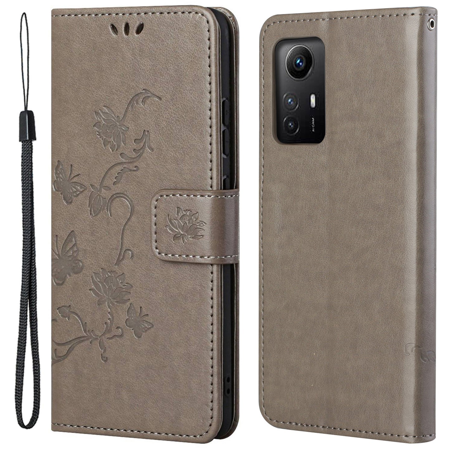Leather Phone Case for Xiaomi Redmi Note 12S 4G Butterfly Flower Imprinted Flip Stand Wallet Cover