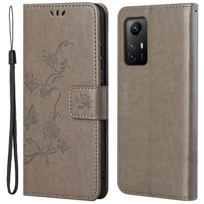 Leather Phone Case for Xiaomi Redmi Note 12S 4G Butterfly Flower Imprinted Flip Stand Wallet Cover