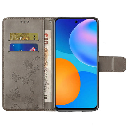 Leather Phone Case for Xiaomi Redmi Note 12S 4G Butterfly Flower Imprinted Flip Stand Wallet Cover