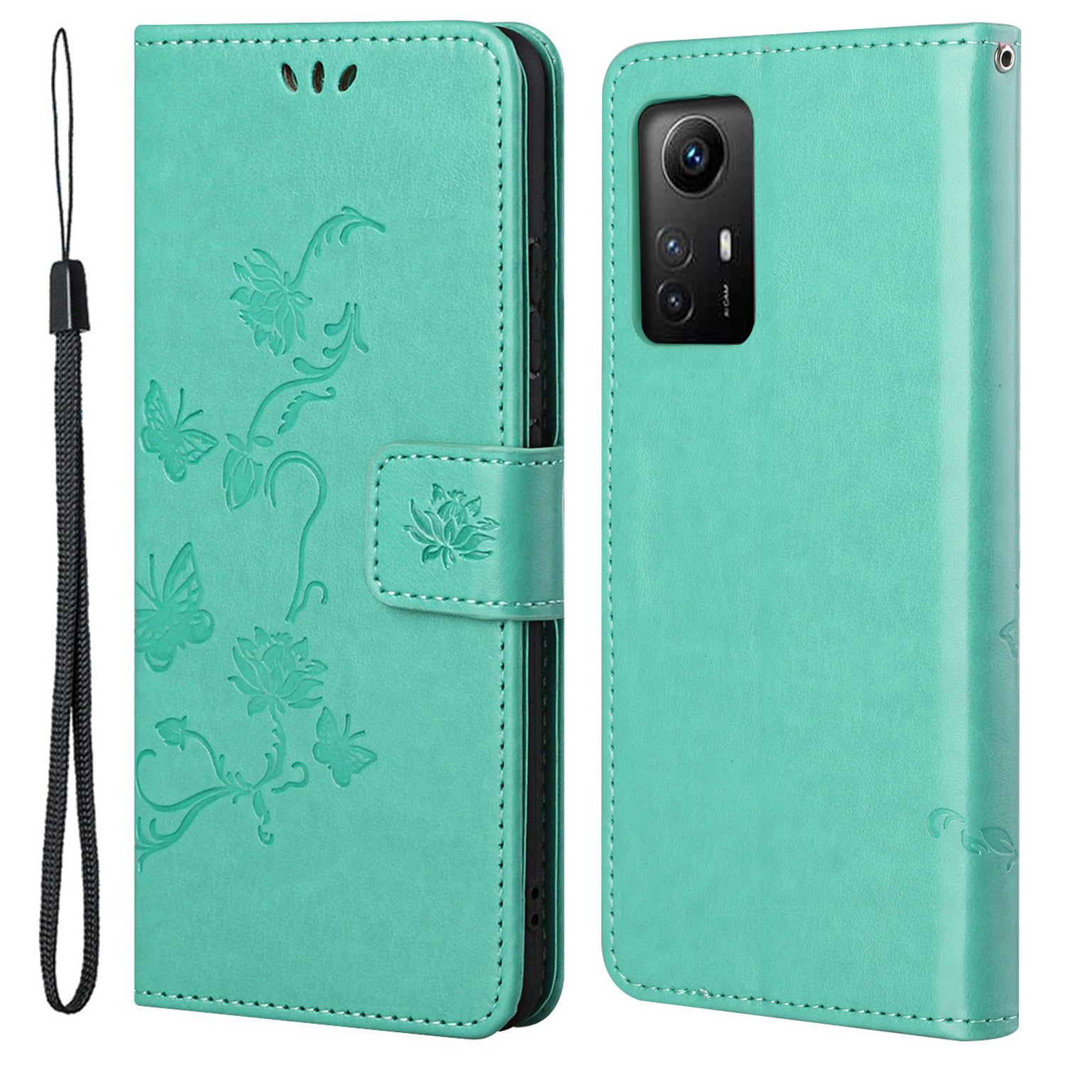 Leather Phone Case for Xiaomi Redmi Note 12S 4G Butterfly Flower Imprinted Flip Stand Wallet Cover