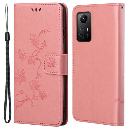 Leather Phone Case for Xiaomi Redmi Note 12S 4G Butterfly Flower Imprinted Flip Stand Wallet Cover
