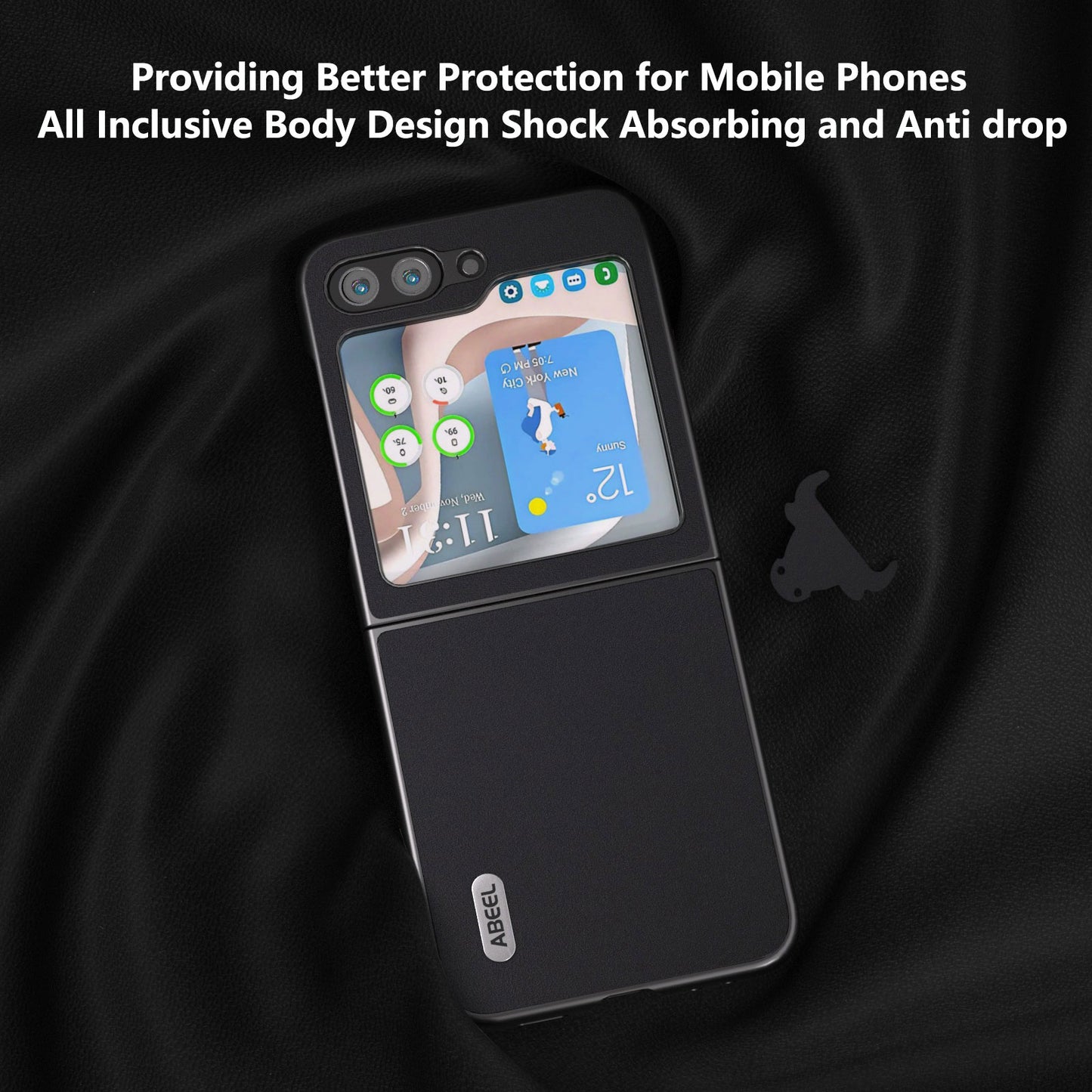 ABEEL For Samsung Galaxy Z Flip5 5G Shockproof Phone Case Cowhide Leather Coated PC Slim Folding Cover