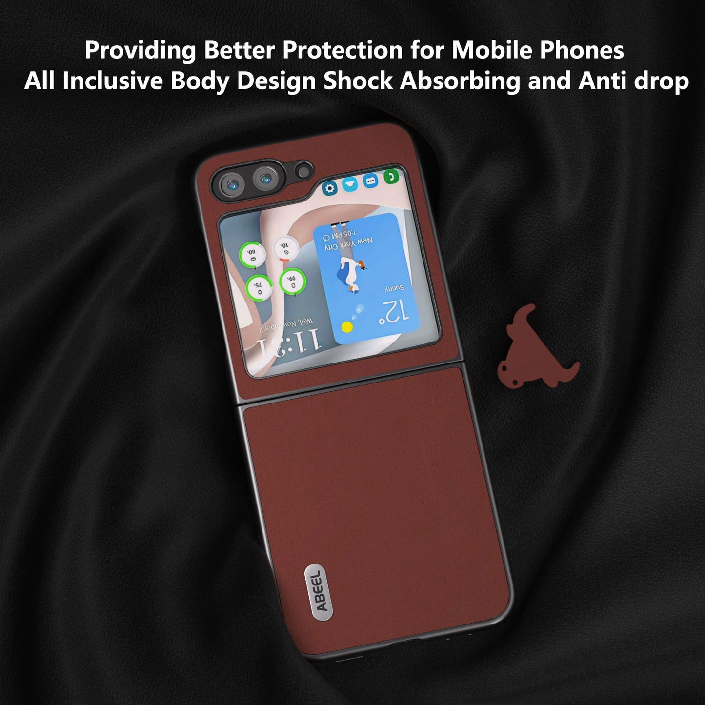 ABEEL For Samsung Galaxy Z Flip5 5G Shockproof Phone Case Cowhide Leather Coated PC Slim Folding Cover