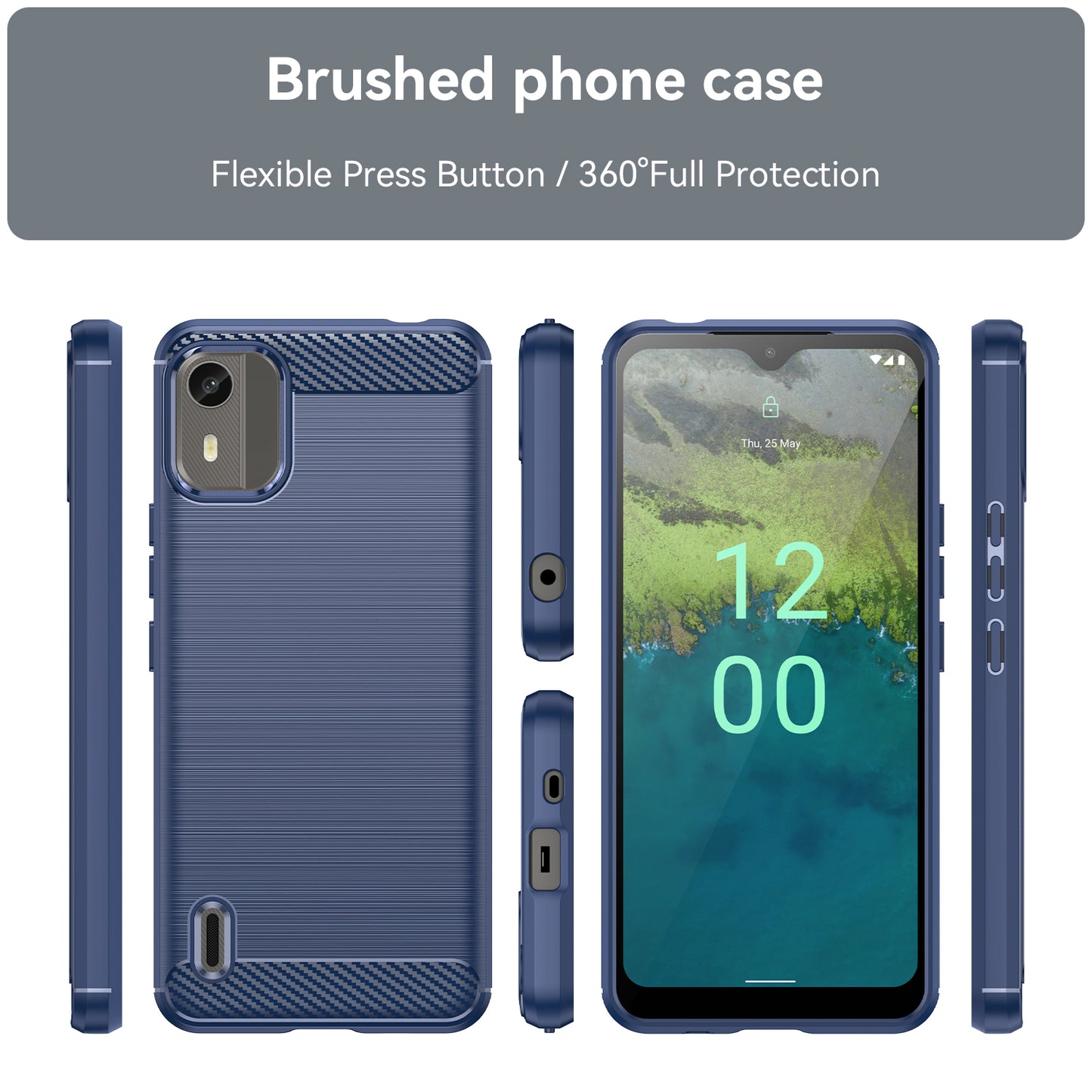 Carbon Fiber Texture Phone Cover for Nokia C12 4G / C12 Pro / C12 Plus Phone Case Phone TPU Brushed Shell