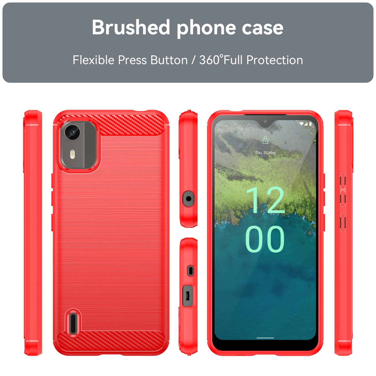 Carbon Fiber Texture Phone Cover for Nokia C12 4G / C12 Pro / C12 Plus Phone Case Phone TPU Brushed Shell