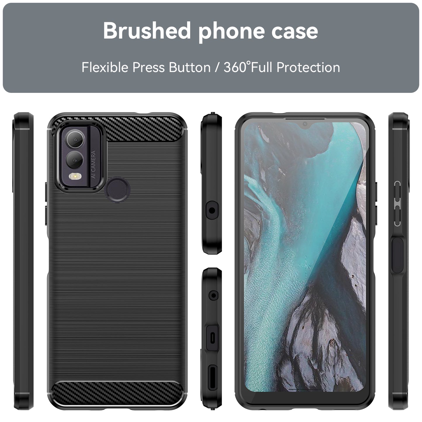 Brushed TPU Phone Shell for Nokia C22 Carbon Fiber Texture Phone Case Anti-Dust Cover