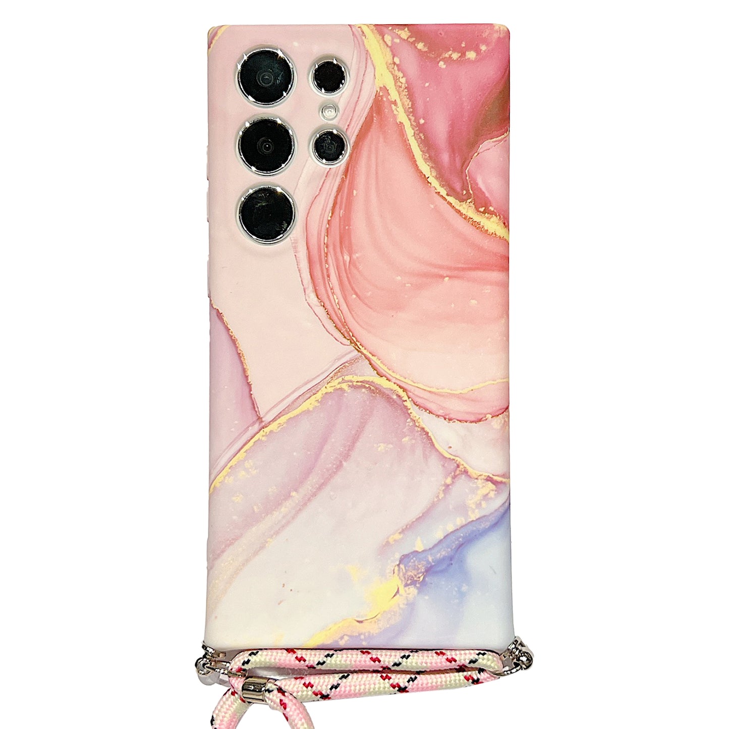 For Samsung Galaxy S23 Ultra Soft TPU Back Case IMD Marble Pattern Phone Cover with Shoulder Strap