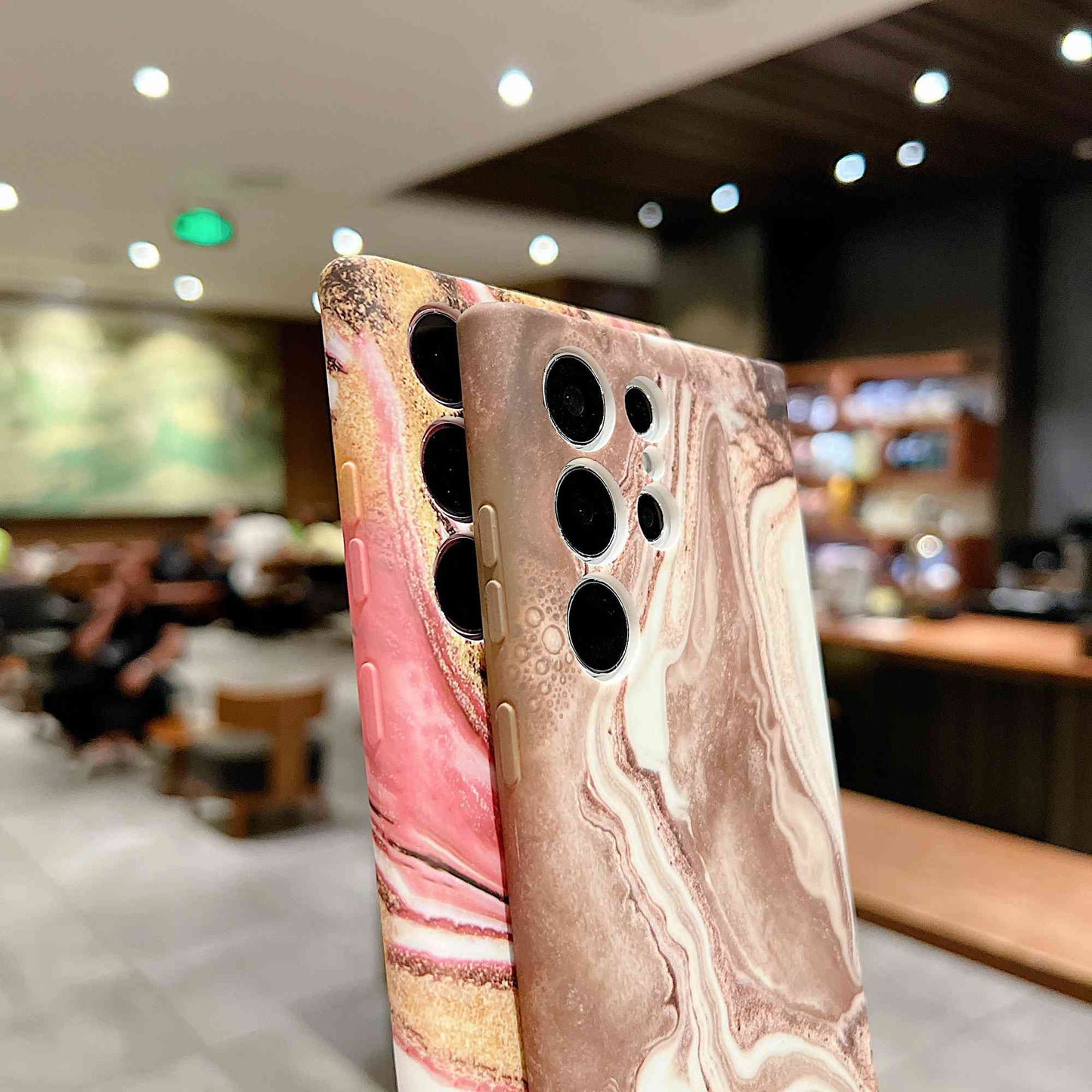 For Samsung Galaxy S23 Ultra Soft TPU Back Case IMD Marble Pattern Phone Cover with Shoulder Strap