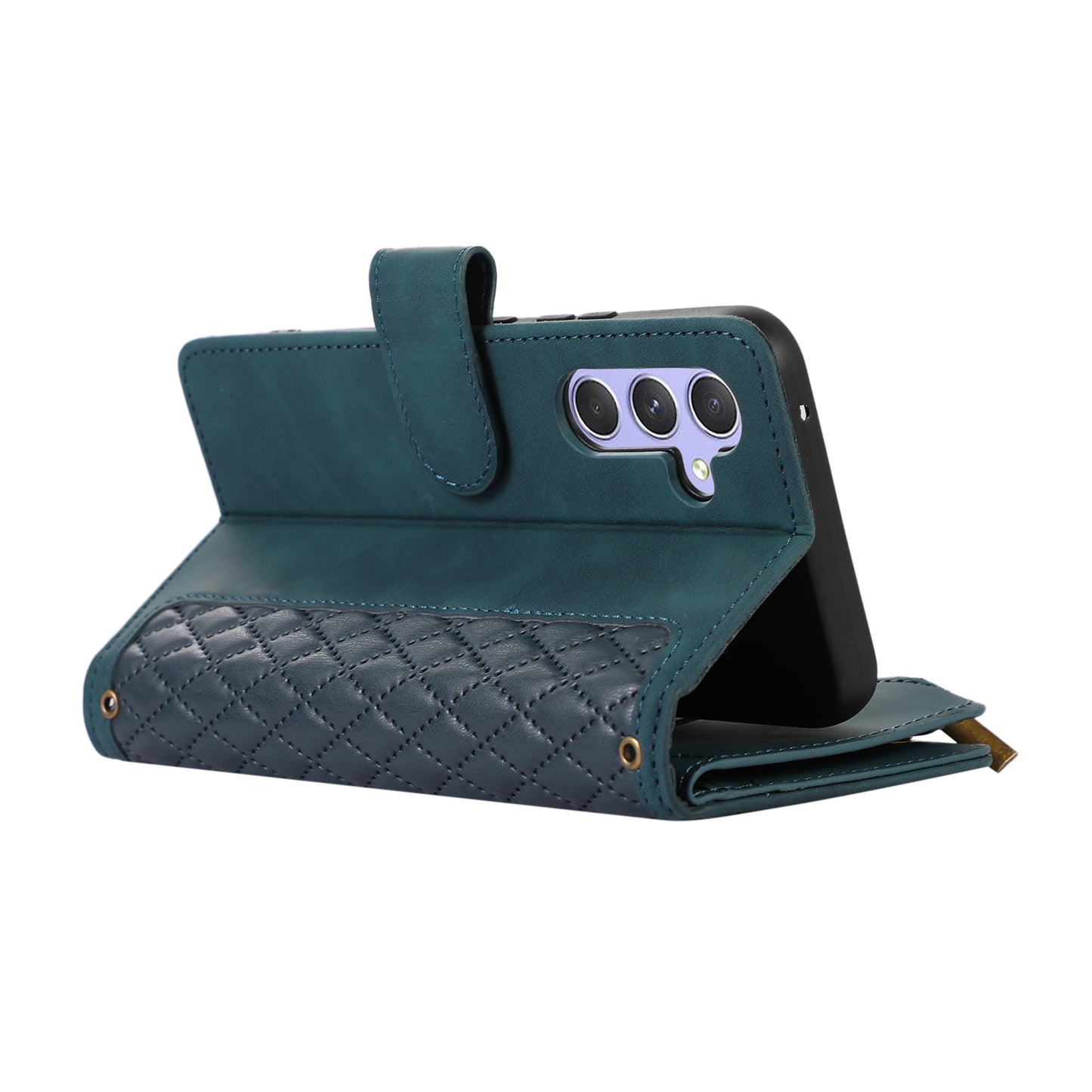 For Samsung Galaxy A34 5G PU Leather 9 Card Slots Zipper Pocket Phone Case Rhombus Imprint Stand Wallet Cover