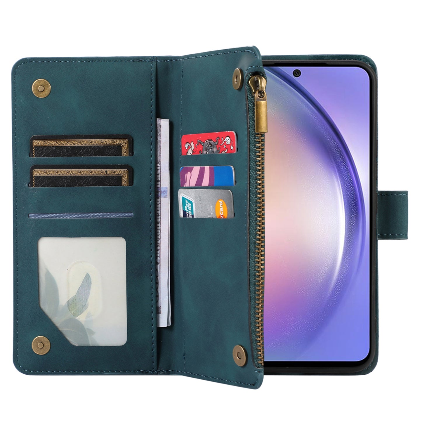 For Samsung Galaxy A34 5G PU Leather 9 Card Slots Zipper Pocket Phone Case Rhombus Imprint Stand Wallet Cover