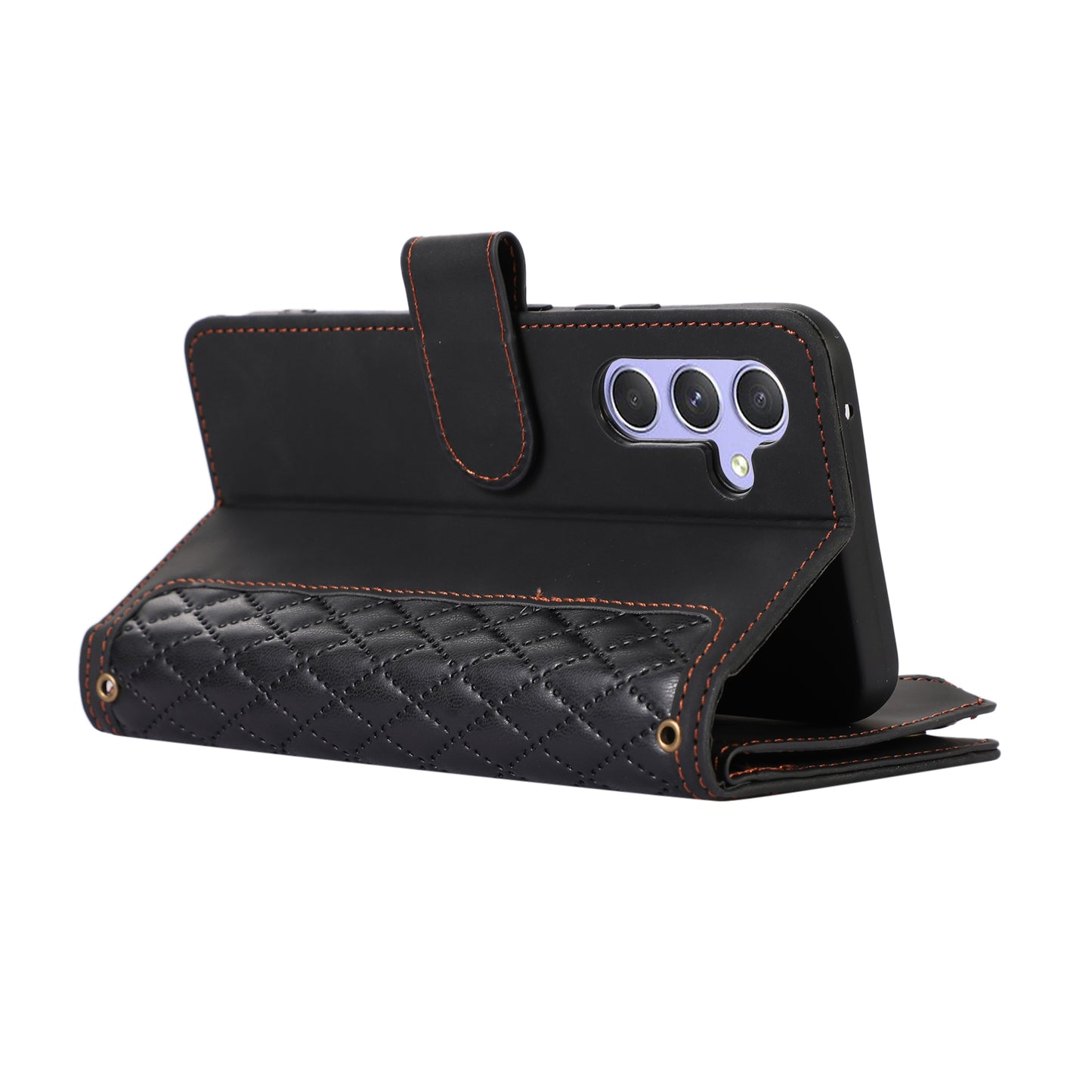 For Samsung Galaxy A34 5G PU Leather 9 Card Slots Zipper Pocket Phone Case Rhombus Imprint Stand Wallet Cover