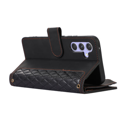 For Samsung Galaxy A34 5G PU Leather 9 Card Slots Zipper Pocket Phone Case Rhombus Imprint Stand Wallet Cover