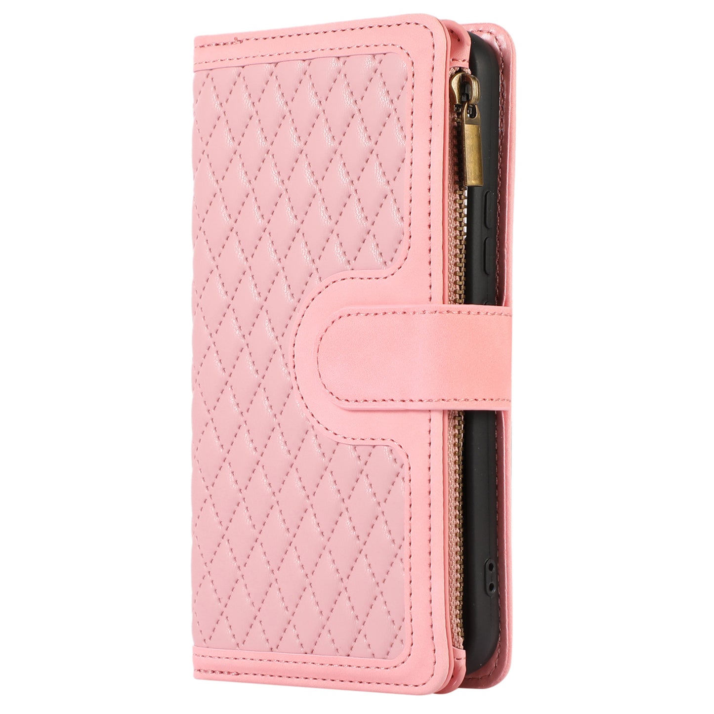 For Samsung Galaxy A34 5G PU Leather 9 Card Slots Zipper Pocket Phone Case Rhombus Imprint Stand Wallet Cover