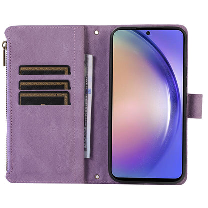For Samsung Galaxy A34 5G PU Leather 9 Card Slots Zipper Pocket Phone Case Rhombus Imprint Stand Wallet Cover