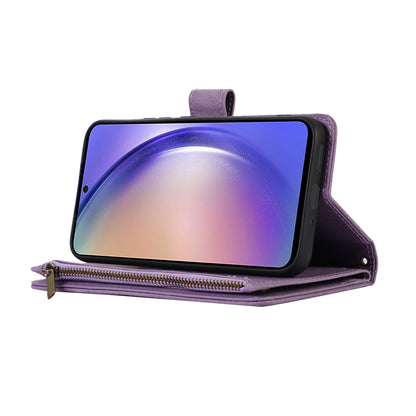 For Samsung Galaxy A34 5G PU Leather 9 Card Slots Zipper Pocket Phone Case Rhombus Imprint Stand Wallet Cover