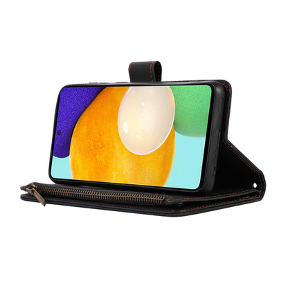 For Samsung Galaxy A52 4G / A52 5G / A52s 5G Zipper Pocket Leather Wallet Phone Case Rhombus Imprinted Stand Cover with 9 Card Slots