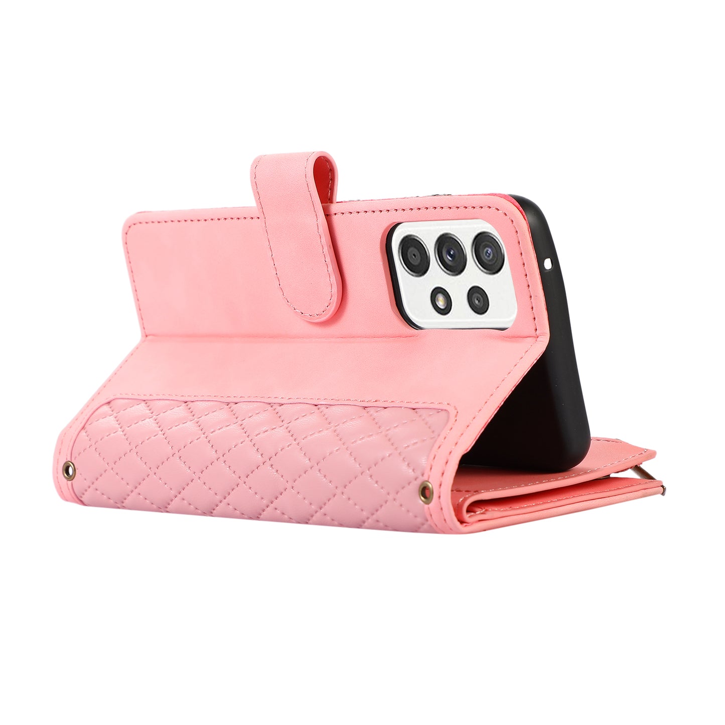 For Samsung Galaxy A52 4G / A52 5G / A52s 5G Zipper Pocket Leather Wallet Phone Case Rhombus Imprinted Stand Cover with 9 Card Slots