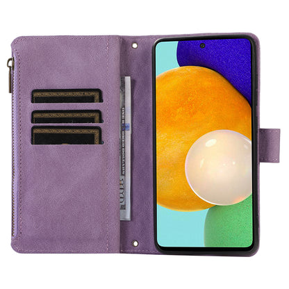 For Samsung Galaxy A52 4G / A52 5G / A52s 5G Zipper Pocket Leather Wallet Phone Case Rhombus Imprinted Stand Cover with 9 Card Slots