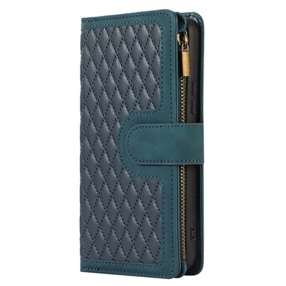 For Samsung Galaxy A54 5G Zipper Pocket 9 Card Slots Leather Phone Case Rhombus Imprint Wallet Stand Cover