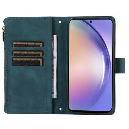 For Samsung Galaxy A54 5G Zipper Pocket 9 Card Slots Leather Phone Case Rhombus Imprint Wallet Stand Cover