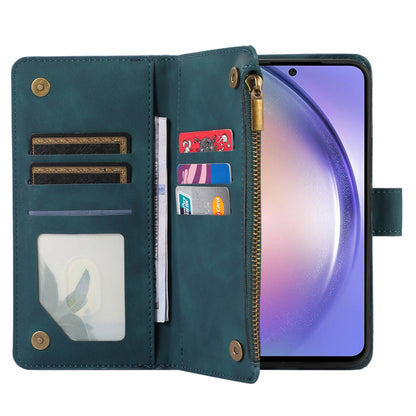 For Samsung Galaxy A54 5G Zipper Pocket 9 Card Slots Leather Phone Case Rhombus Imprint Wallet Stand Cover