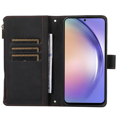 For Samsung Galaxy A54 5G Zipper Pocket 9 Card Slots Leather Phone Case Rhombus Imprint Wallet Stand Cover