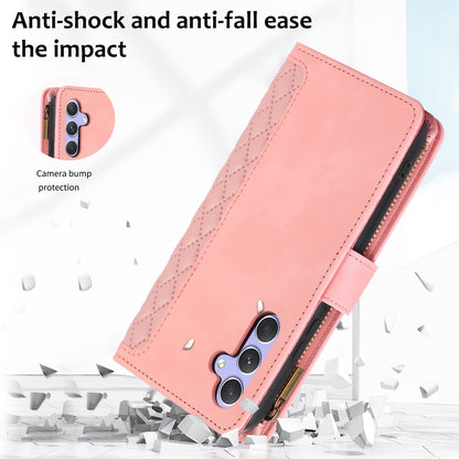 For Samsung Galaxy A54 5G Zipper Pocket 9 Card Slots Leather Phone Case Rhombus Imprint Wallet Stand Cover