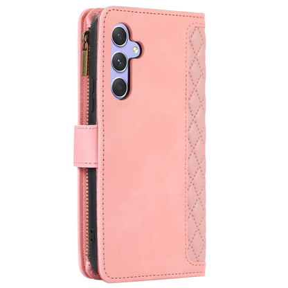 For Samsung Galaxy A54 5G Zipper Pocket 9 Card Slots Leather Phone Case Rhombus Imprint Wallet Stand Cover